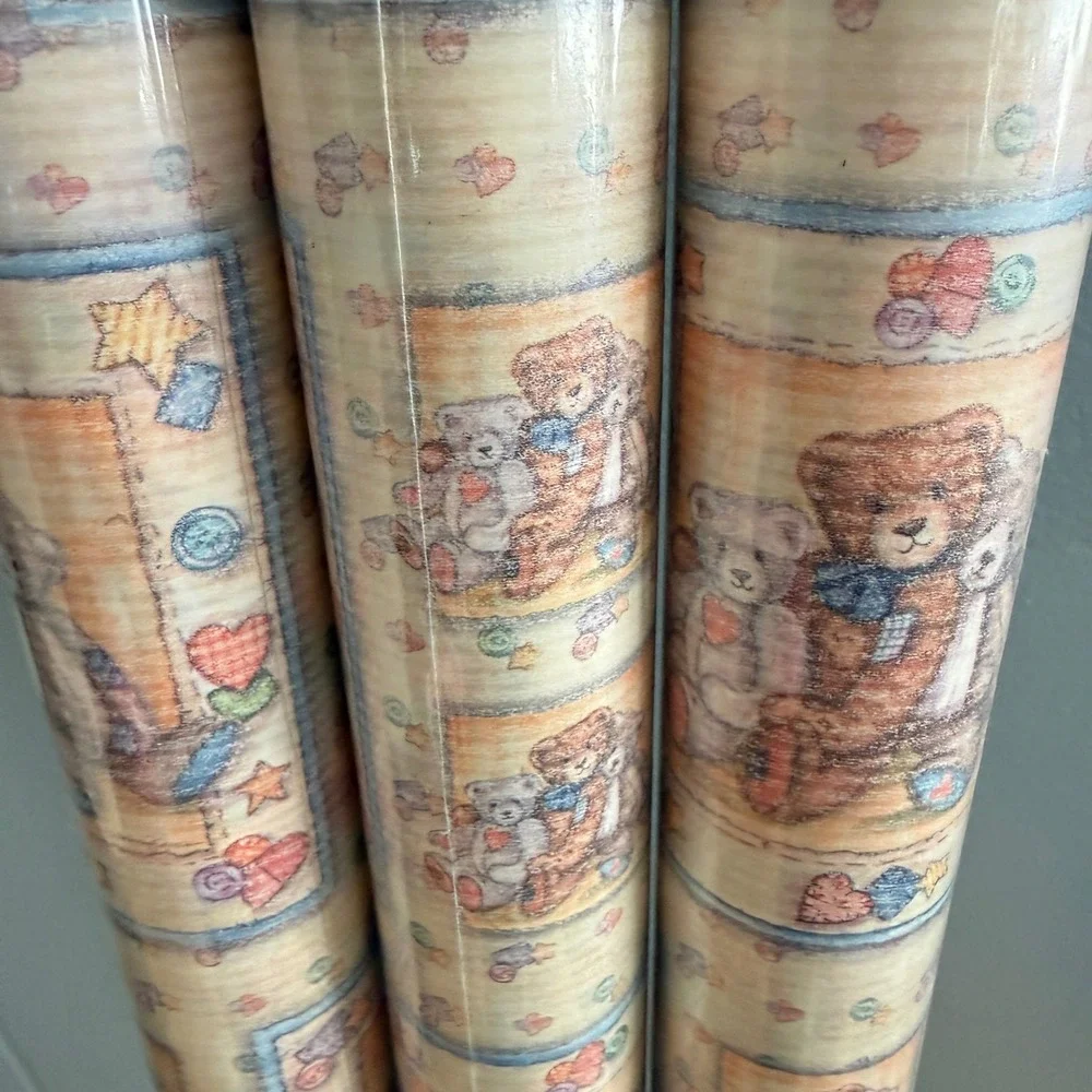 Vtg 2001 Teddy Bear Buttons Gift Wrap 3 Rolls 120 Sq Ft Debra Jordan Bryan